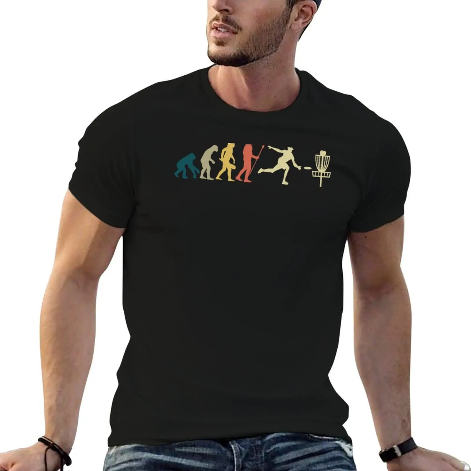 Discgolfer Evolution Vintage - T-shirt amusant pour le disc golf, t-shirt en coton noir uni pour homme, t-shirt de luxe