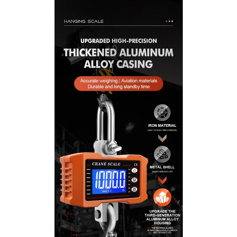 Electronic Crane Scale Digital Hanging Hook Scale 1000kg 1T 2T Load Cell Industrial Weight Indicator