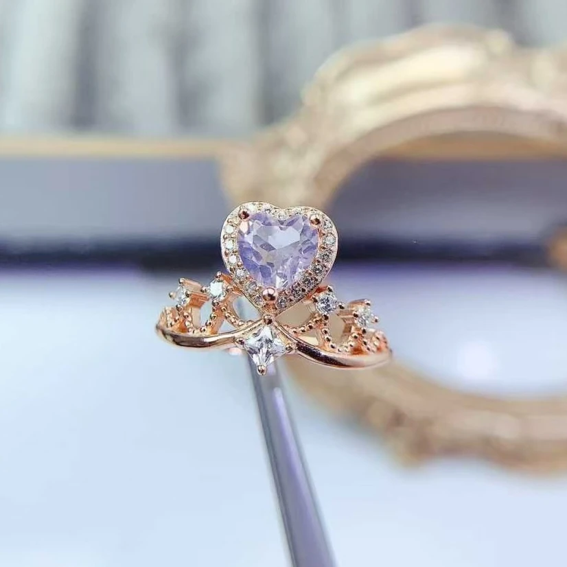 

Винтажное кольцо с короной из серебра 925 пробы, кольцо с натуральным аметистом, 6 мм, ювелирные изделия из настоящего светло-фиолетового аметиста с позолотой 18 карат