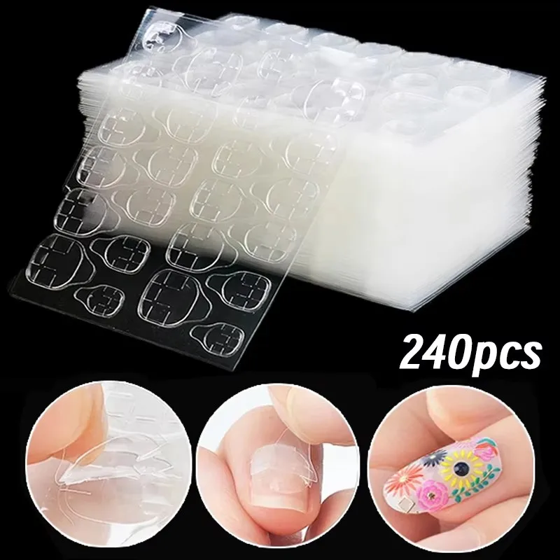 1-10 folhas de cola dupla face para unhas, transparente, fita adesiva para arte em unhas falsas, faça você mesmo, reutilizável, acessórios para unhas de manicure