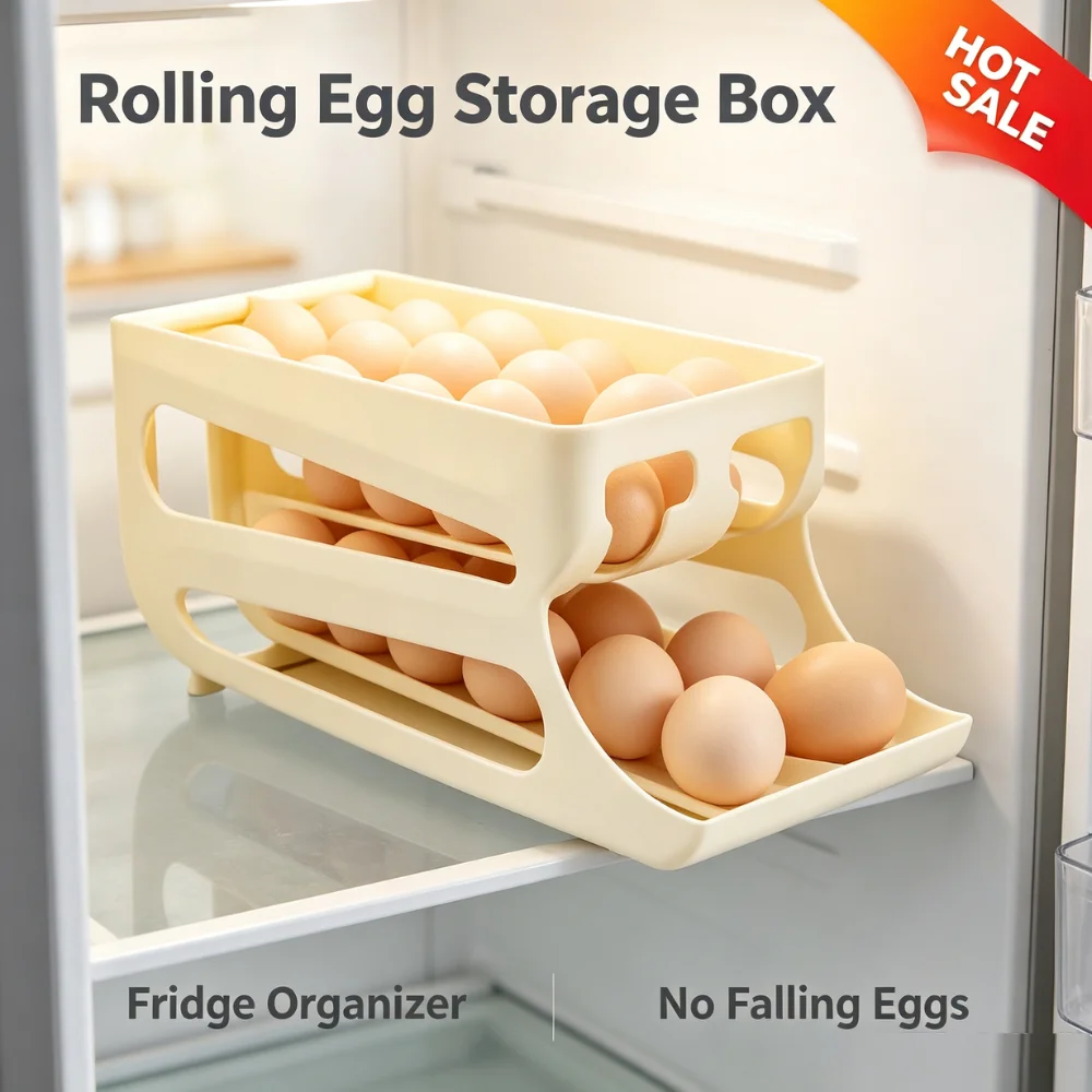 Large Capacity Egg Dispenser Gravity Rolling Plastic Storage Rack for Refrigerator RV Kitchen and Compact Shelves