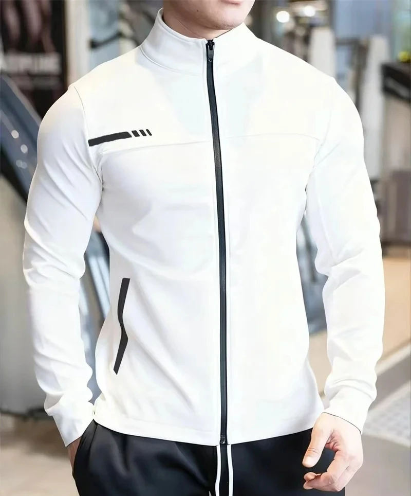 2025 novo outono masculino casual gola com zíper moletom jogging jaqueta esportiva casaco masculino ginásio de fitness fino ajuste manga longa topo