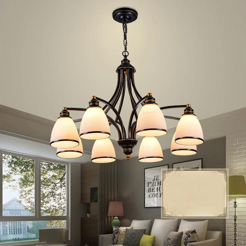 

Vintage loft European Style Oil Rubbed Bronze Iron Chandeliers Glass Shades Metal Lamp for Living Room Kitchen Lighting Fixture