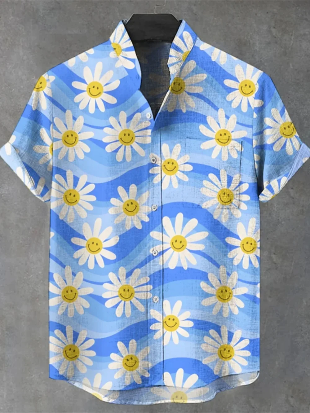 

Men's Linen Shirt, Stand Up Collar Design, Short Sleeved, Button Printed Shirt, Street Casual, Breathable, High Quality Top