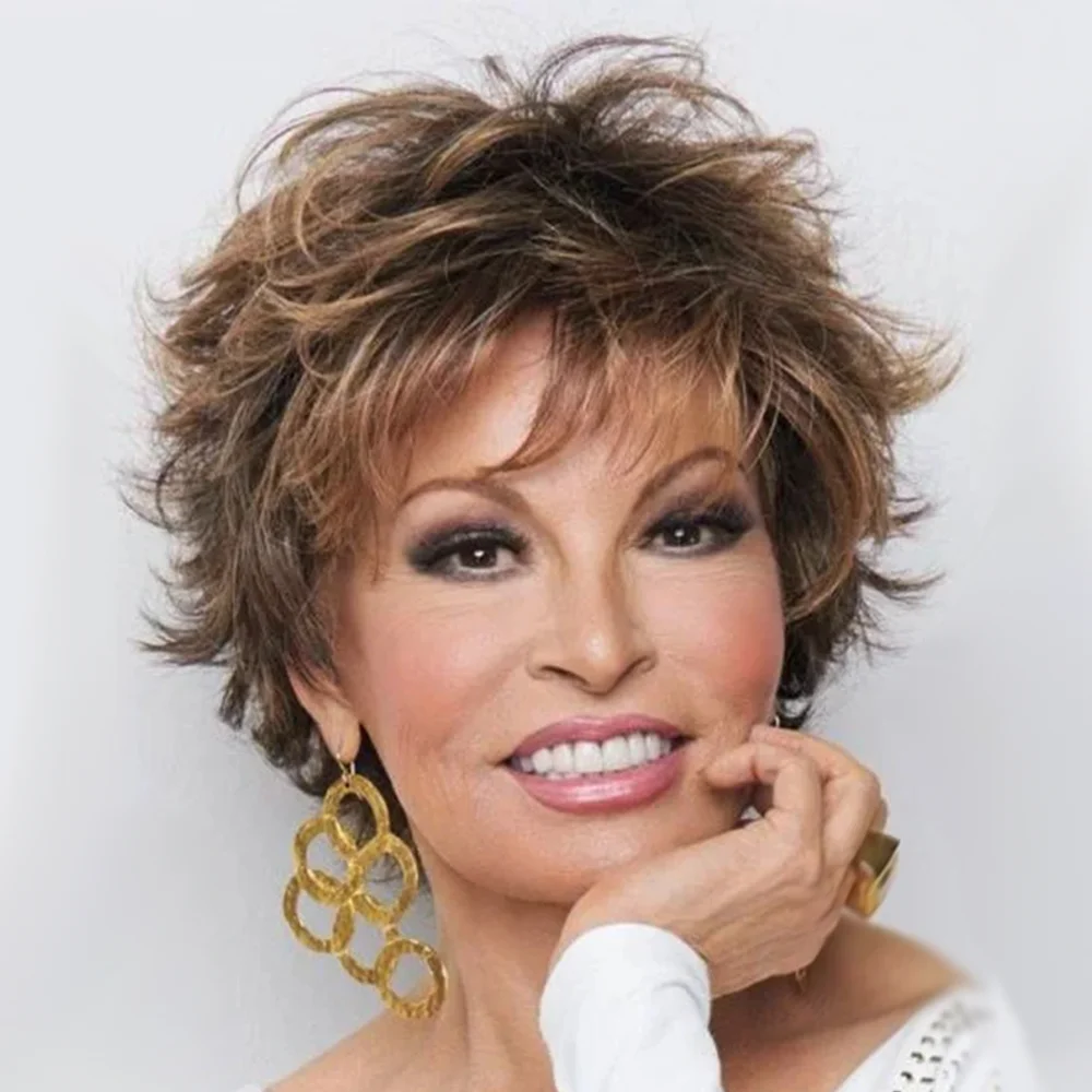 

10-дюймовый синтетический вьющийся парик, короткий смешанный коричневый женский парик, подходящий для вечеринки, рождественского музыкального фестиваля, бала на Хэллоуин, свадьбы