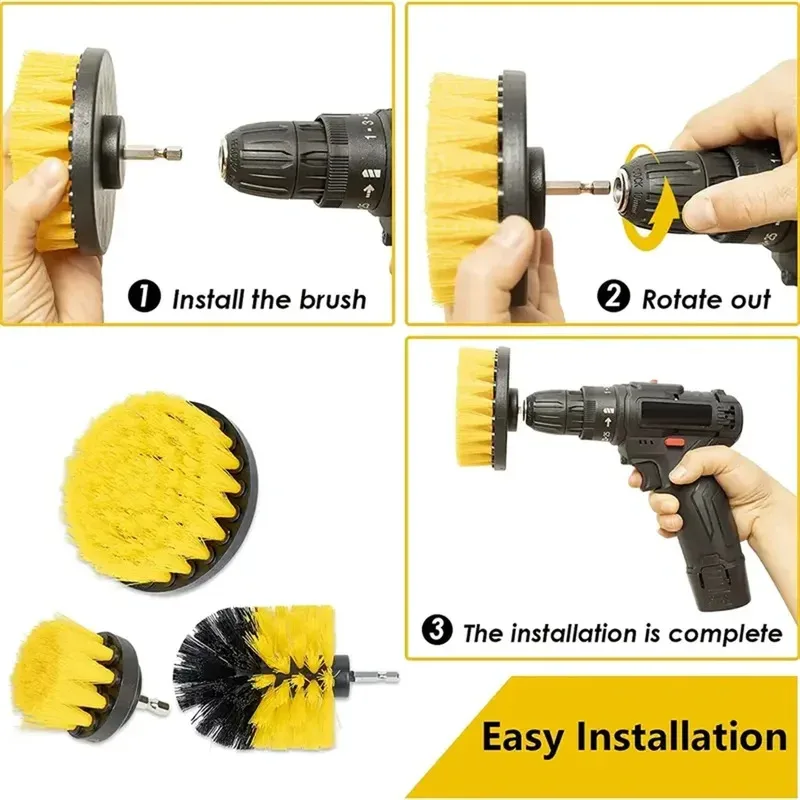 3pcs/set Drill Brush Set Power Scrubber Wash Cleaning Brushes Tool Kit For Grout Floor Tub Shower Tile Bathroom Kitchen Surface