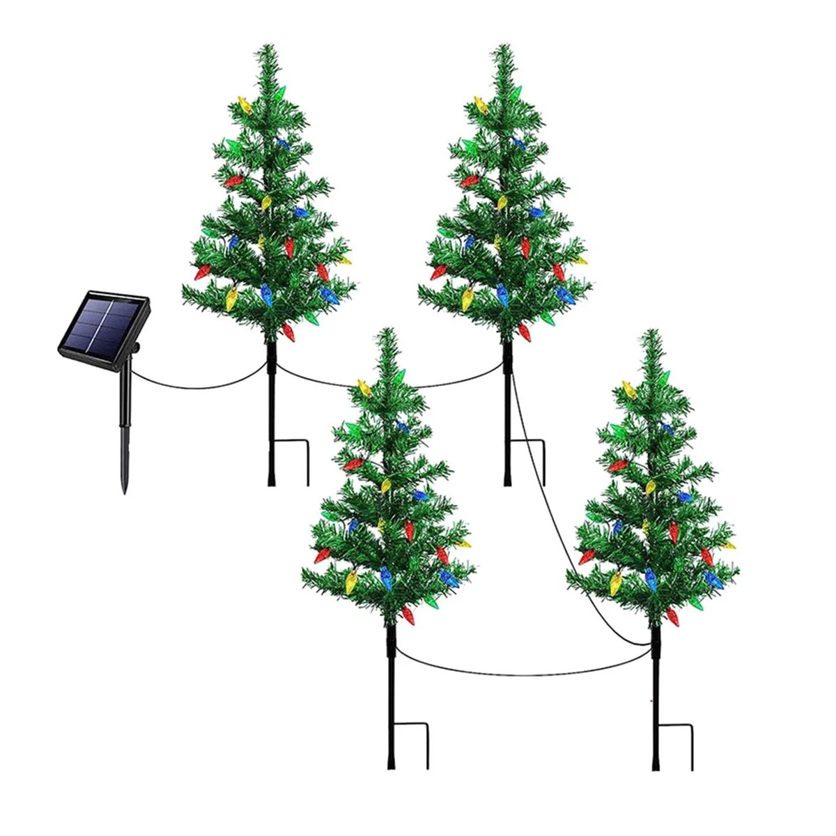 

4-Pack Solar Small Christmas Tree Lights Lantern Mini Xmas Tree with Lights for Outside Pathway Porch Yard Decorations