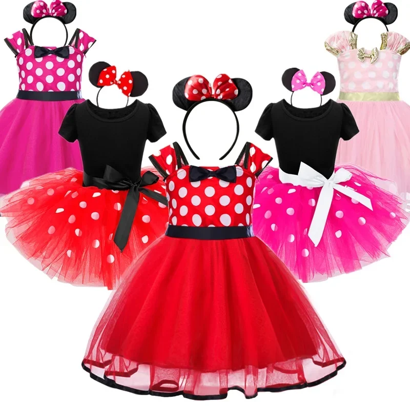 Mickey Minnie Cartoon Mouse Baby Girl Dress Polka Dot Princess Dress Birthday Party Cosplay Costume Christmas Clothes 9M-4Yrs