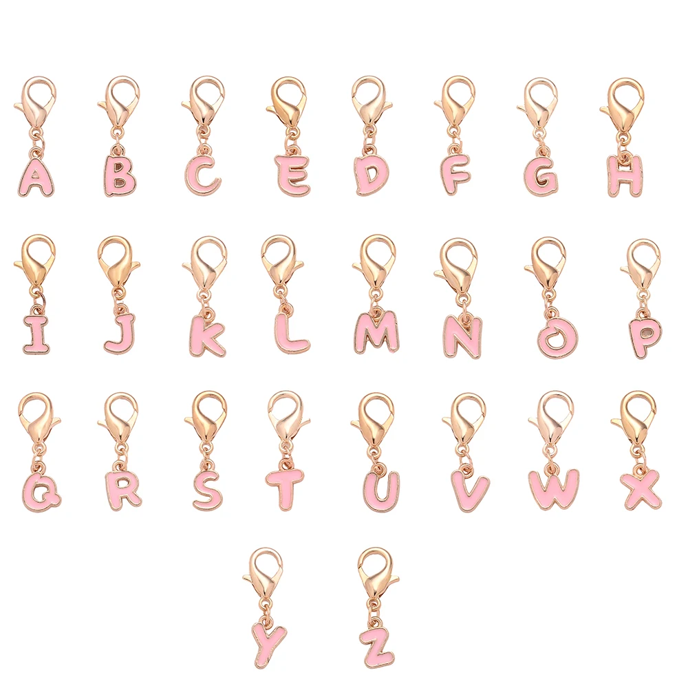 iYOE 1/5pcs 3cm A-Z Letter Alloy Charms Enamel Charms with Lobster Clasp Handmade Alphabet Keychains Pendant for Jewelry Making