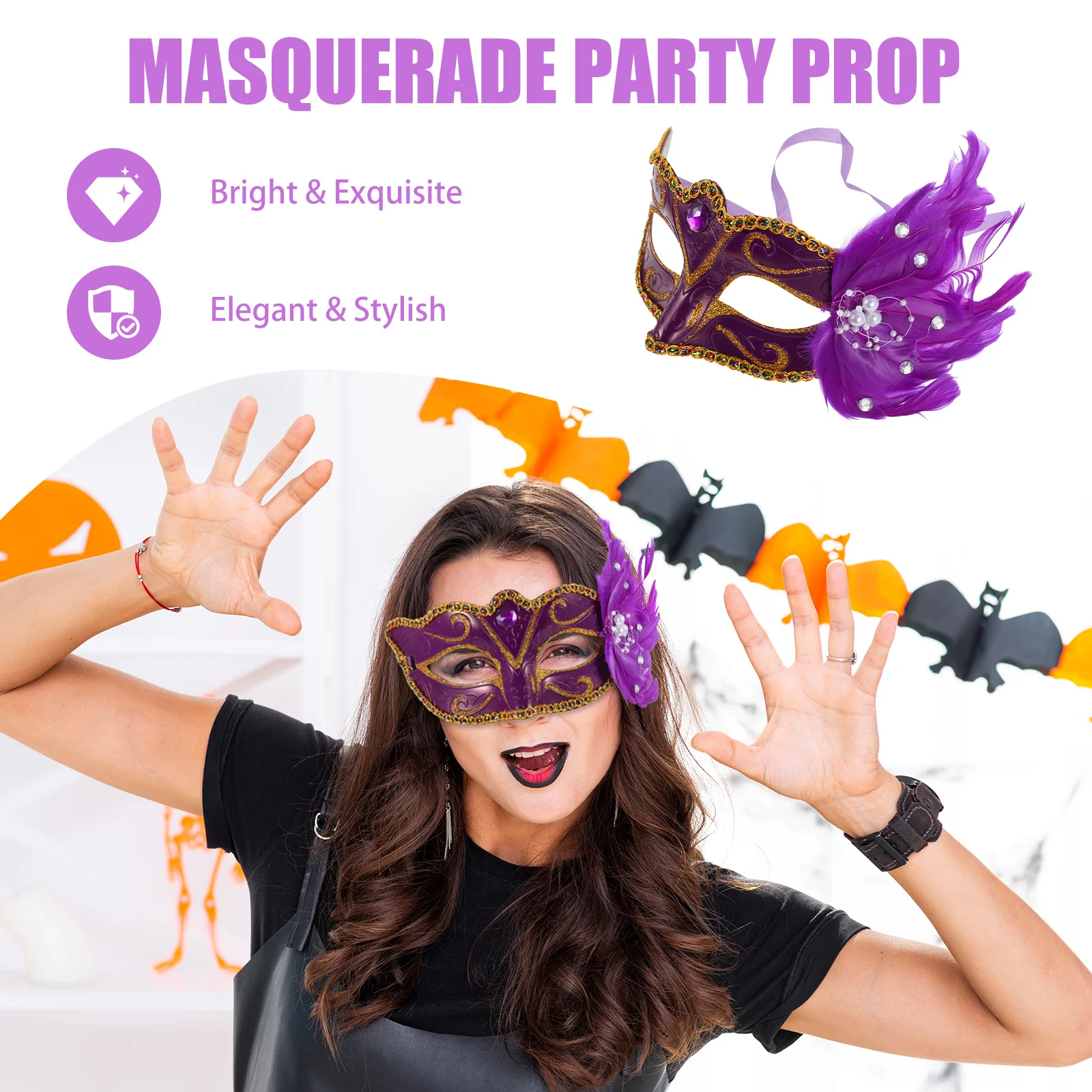 

Purple Colorful Half Face Mask Long Lasting Comfortable Fit for Costume Party Carnival Belly Dance Creative Mask