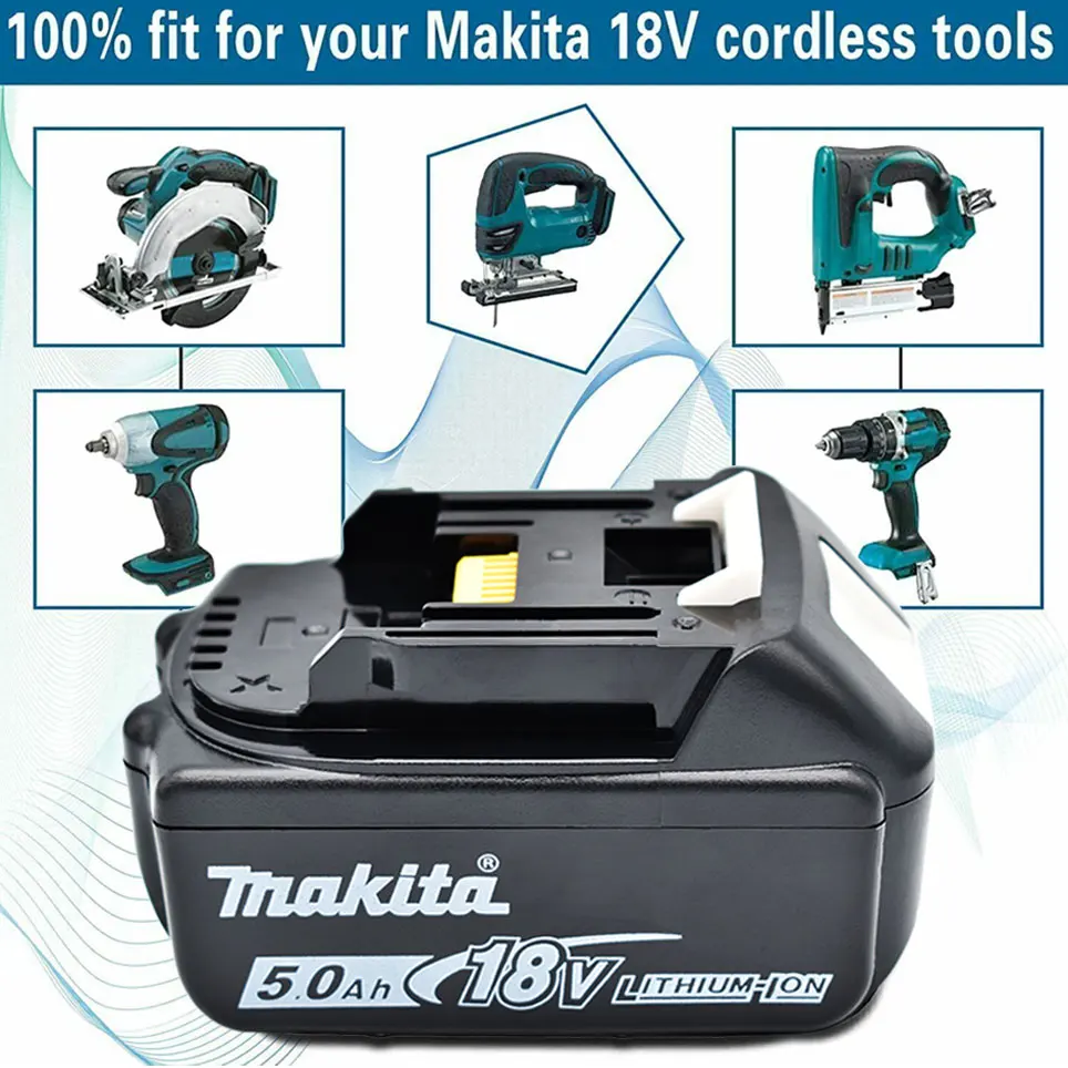 100% Original Makita Rechargeable Power Tool Battery, Replaceable LED Lithium-ion, 5.0 Ah 18V LXT BL1860B BL1860BL1850 BL1830