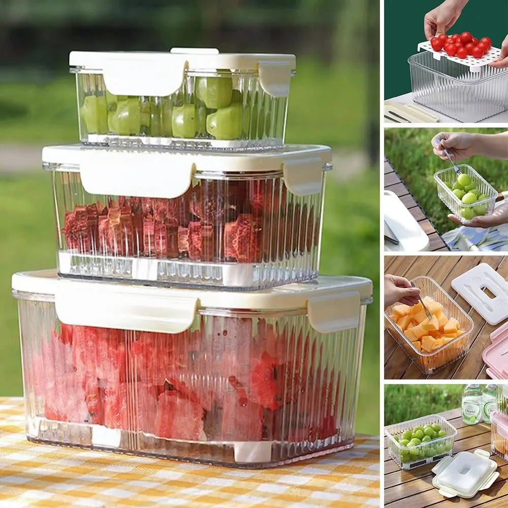 PET Refrigerator Preservation Storage Box with Partition With ice board Picnic Fresh-keeping Box with Handle Can Place Ice Packs