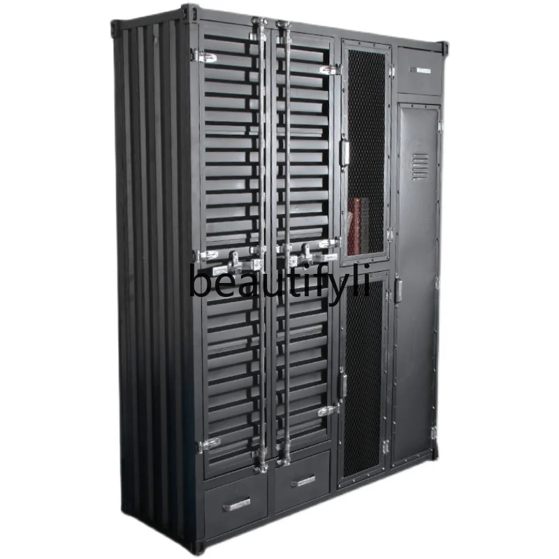 Industrial Style Iron Art Container Bedroom Dressing Storage Cabinet Wardrobe Hat Shoe Cabinet Storage Cabinet