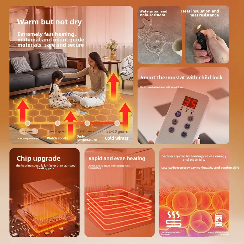 Floor heating mat household graphene carbon crystal mat electric heating pad, living room heating winter electric carpet