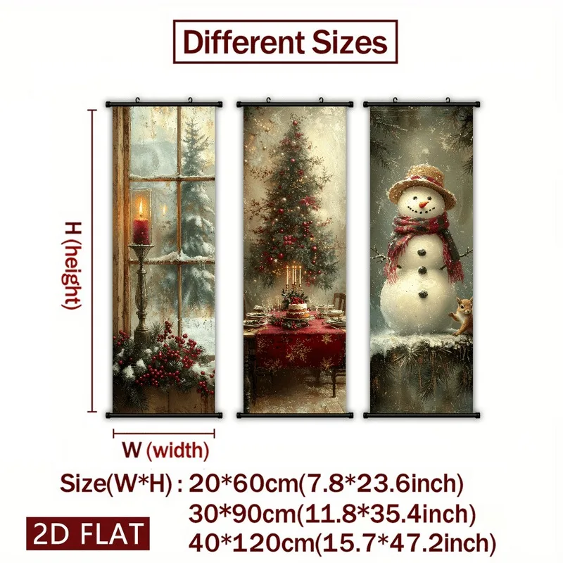 VIKAMA Christmas 3-Piece Wall Hanging Set, Santa Nutcracker Elf Character Scroll Banner for Xmas Door Decor