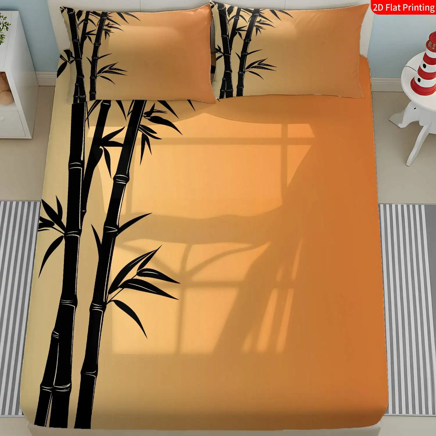 3-Piece Mattress Protector Set, 2D Flat Printed Fitted Sheet, Bamboo Pattern Fitted Sheet and Pillowcase Set, Suitable for Bedroom, Guest Room Bed, Home Bedroom Decoration, Holiday-Themed Fitted Sheet and Pillowcase, Mattress Protector, Stain-Resistant, Mattress Cover, Suitable for All Seasons, Machine Washable, Easy to Care For, Universal for Home Bedroom, Essential for Dormitory Rentals, Master Bedroom and Guest Room Decoration, Dust-Proof and Stain-Resistant, High Elasticity, Fits Various Sizes
