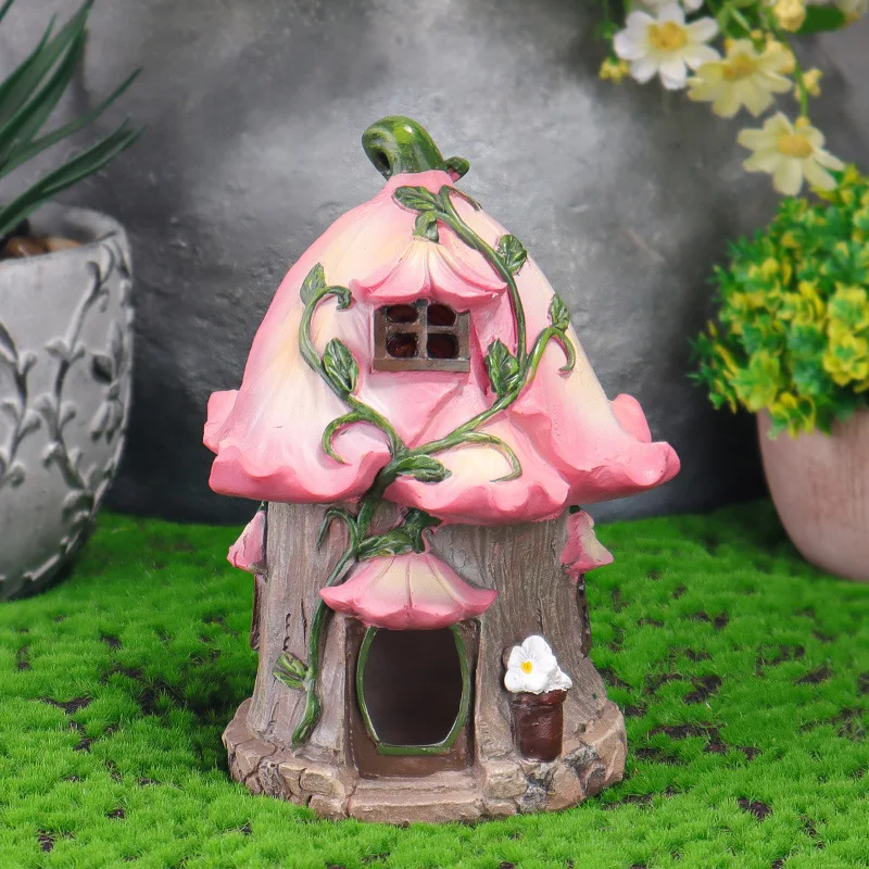 

Outdoor Garden Lily Flower House Resin Ornament Solar Flower House Small Night Light Micro Landscape Decorative Light