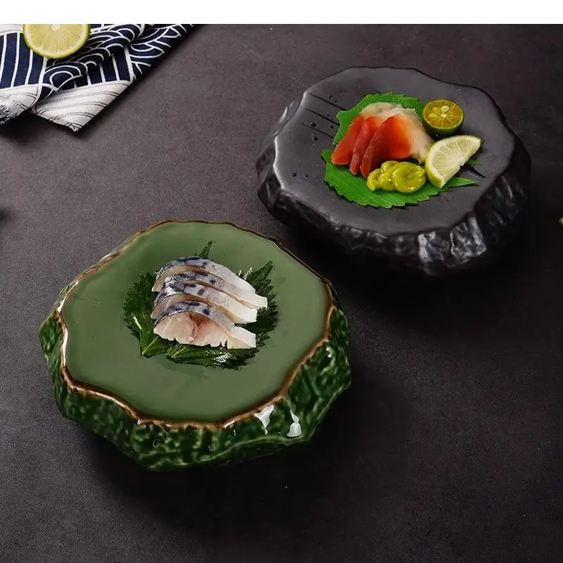 Stone Pattern Ceramic Dinner Plate Sushi Sashimi Dessert Plates Snack Restaurant Specialty Tableware