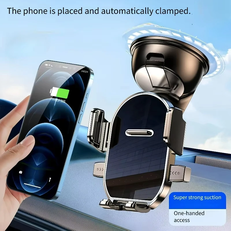 ABS+PC  Suction Car Phone Mount One-Click Lock Automatic Clamping Mobile Phone stand