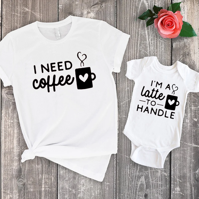 

Mommy and Me Shirts I Need Coffee, I'm A Latte To Handle Shirt Mother's Day Baby Clothes Girl Mother's Day Funny Onesie Cute