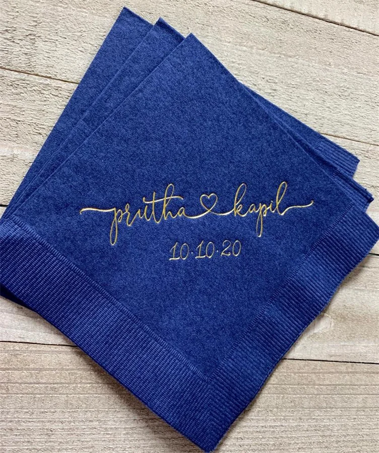 50PCS Personalized Wedding Napkins Personalized Heart Connected Monogram Wedding Napkins Custom Bar Napkins Reception