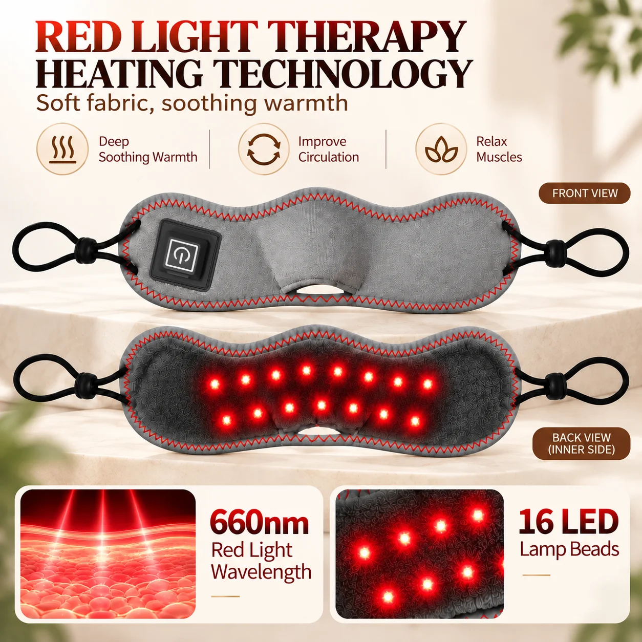 Heated Nose Wrap Red Light Nose Warmer Rechargeable 3 Heat Levels Adjustable Ear Loops Soft Plush Lining Portable Heating Mask