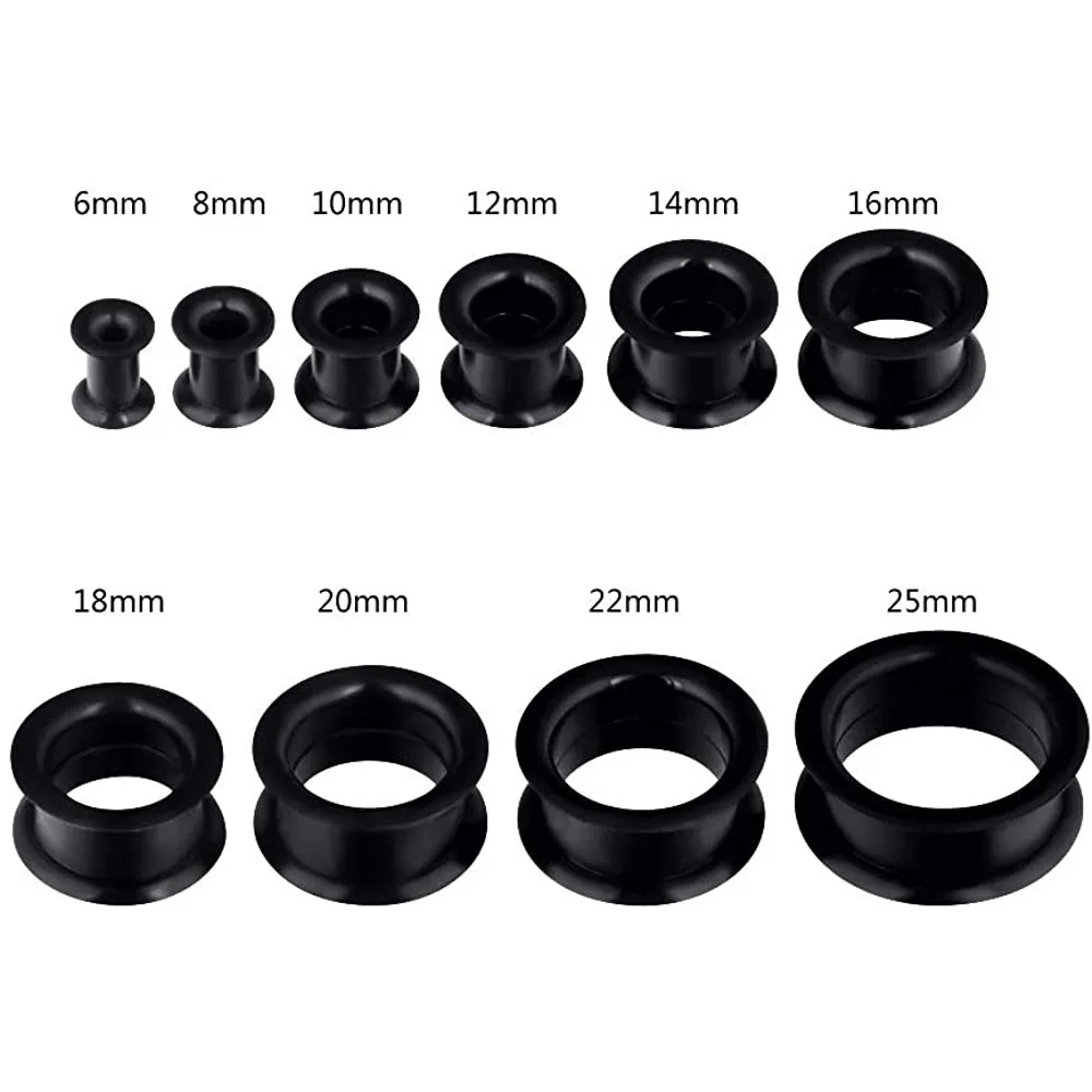 1 PC/10 PCS Piercing Tunnel Set Soft/Hard Silicone Flesh Tunnel Plug 2g-25mm Flexible Ear Stretching Gauge Expander Black