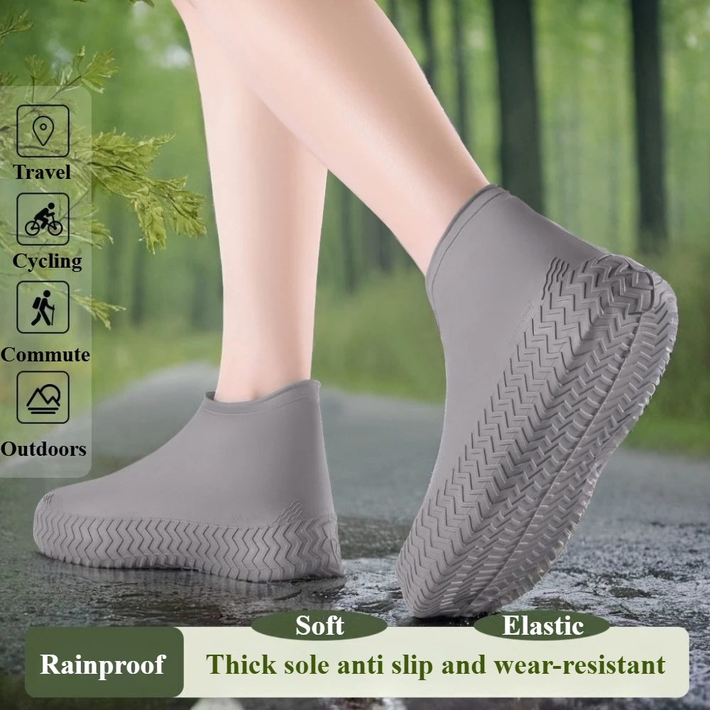 Thickened Waterproof Shoe Covers Anti Slip Wear Resistant Rainproof Sand Proof Outdoor Rain Boots for Men Women Latex Rain Cover
