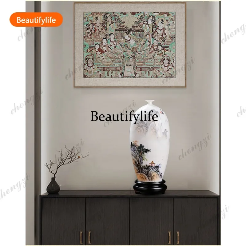 03 classical national style hand-painted landscape ceramic vase living room entrance wine cabinet study Bogu rack decoration