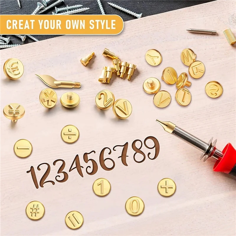 Juego de puntas para quemar madera, 56 piezas, incluye número del alfabeto, artesanía, tallado en relieve