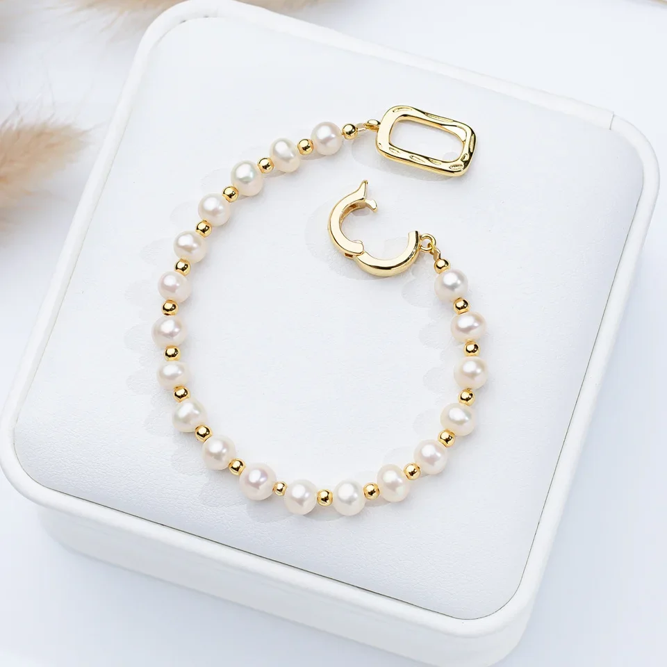 5-6mm Baroque Freshwater Pearl Bracelet for Women Girls Heart Rectangle clasp 16cm+3cm 18k Gold Adjustable Bracelet Jewelry Gift - view 3