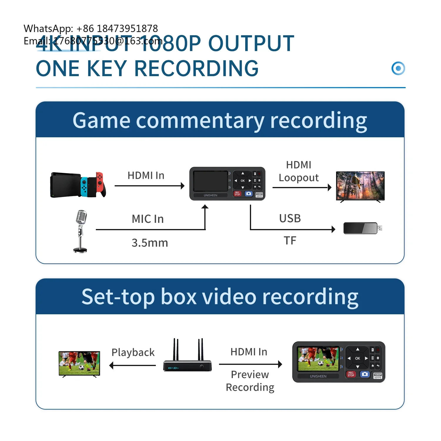 Factory Mini Size StandAlone Endoscope Switchable VGA DVI HDMI YPbPr RCA Camera 4K Capture Box VHS Video Recorder