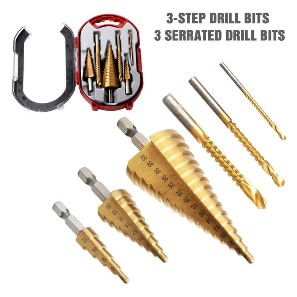 6pcs Hss Titanium Coated Drill Bit Set Multipurpose Accurate Efficient 3pcs Step Drill Bits 3pcs Serrated Drill Bits Dropshipp