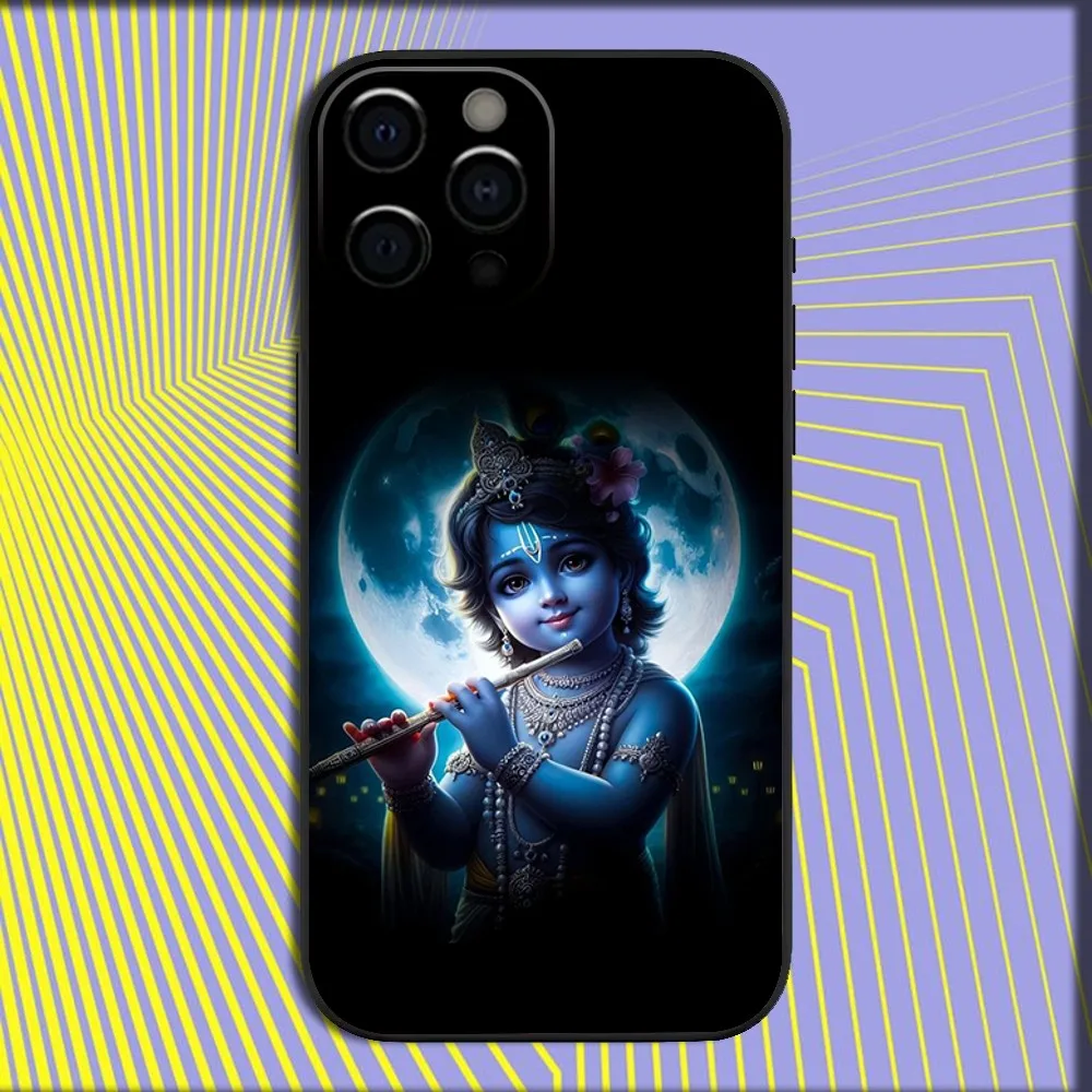 Vishnu Hare Krishna Phone Case For iPhone 16,15,14,13,12,11,Pro,X,XS,Max,XR,Plus,Mini Soft Black Cover