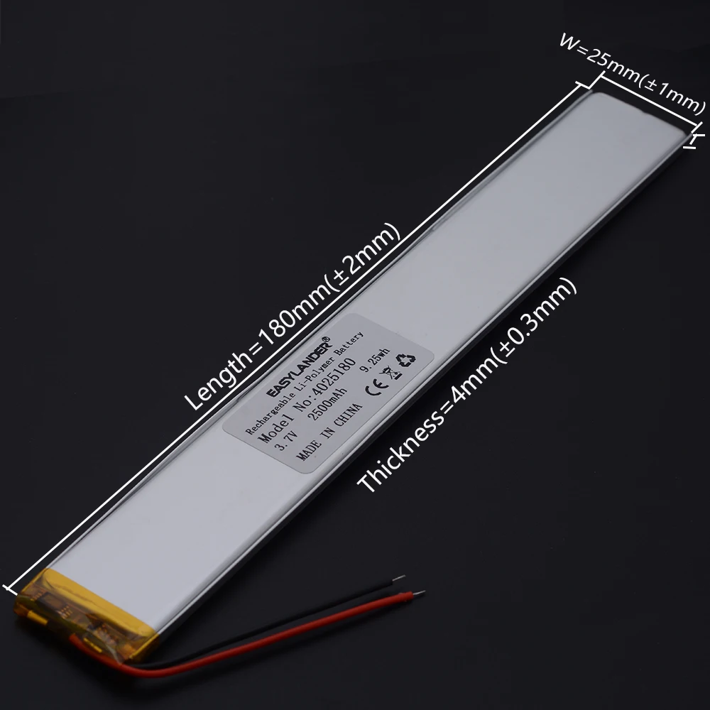 4025150 1800mAh 4025180 2500mAh Lithium Polymer LiPo Rechargeable Battery Li Cells for Wardrobe Light LED Sensor Light