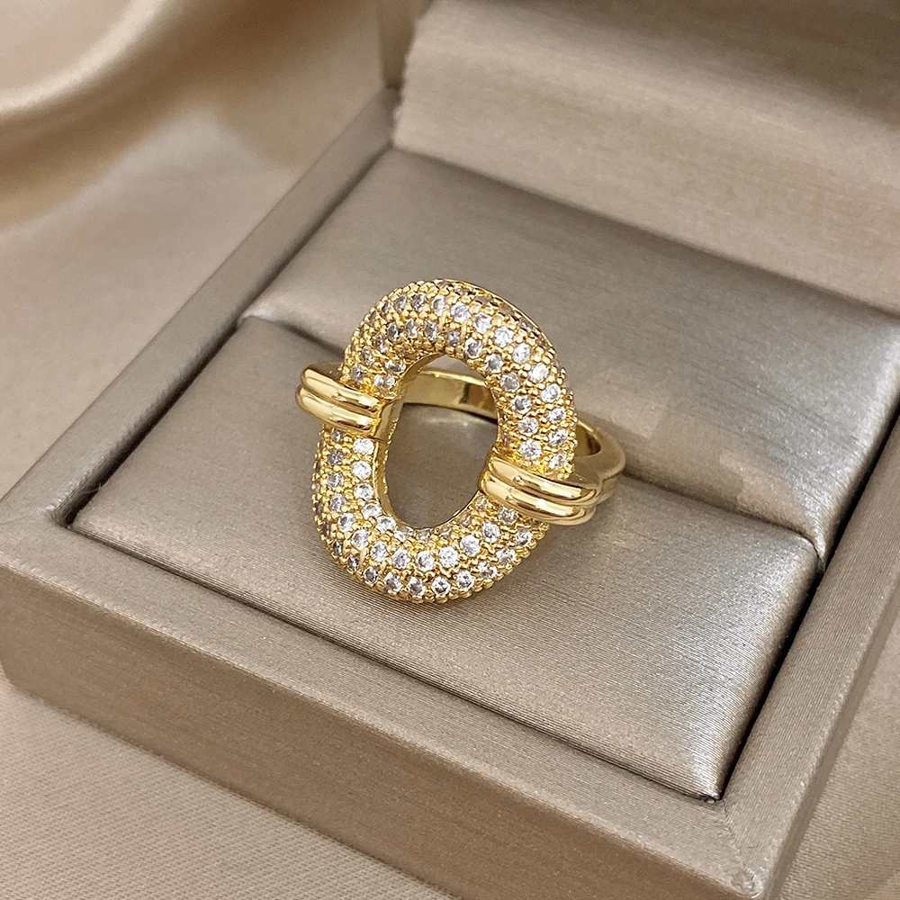 New Simple Micro Inlay Zircon O-type Shaped Geometry Copper Ring For Women Girls Party Daily Jewelry Gift