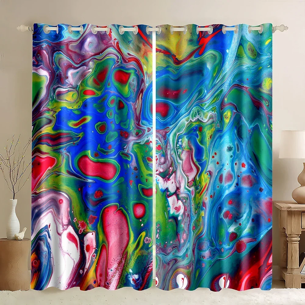 Marble Print Window Curtains,Art Fluid Teal Blue Purple Marble Texture  Abstract Art Blackout Marble Curtain Quicksand Turquoise