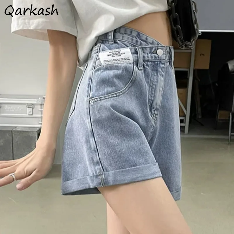 

Niche Shorts for Women Summer High Waist Casual Korean Style Girls Ins Loose All-match Denim Pockets A-line Irregular Popular