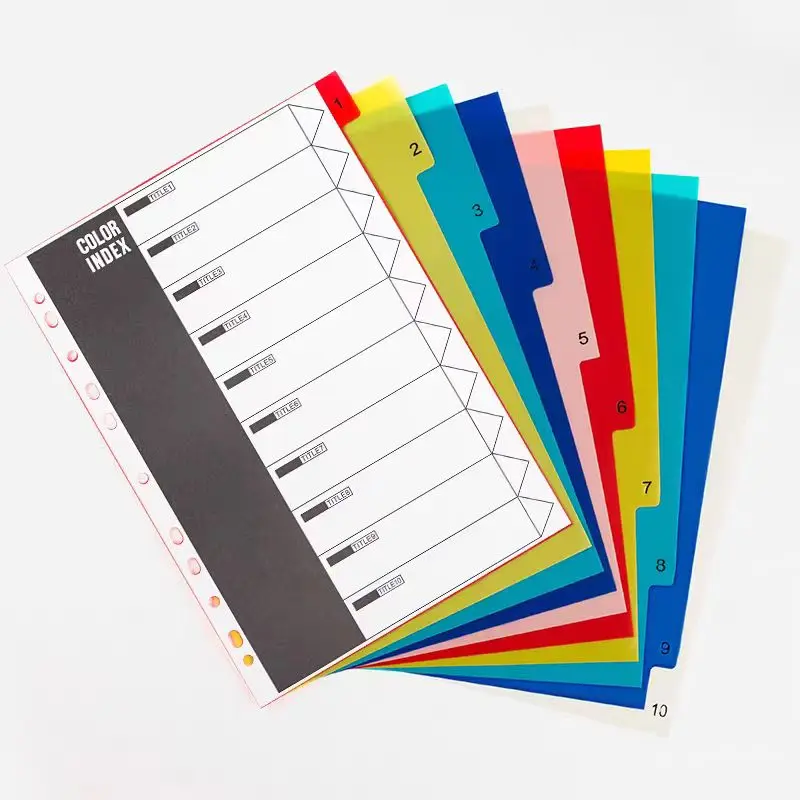 

10Sheets/Lot A4 Color Plastic Tab Index Page Book Separator Sheet Craft Classification Page Loose-Leaf Handbook Separator