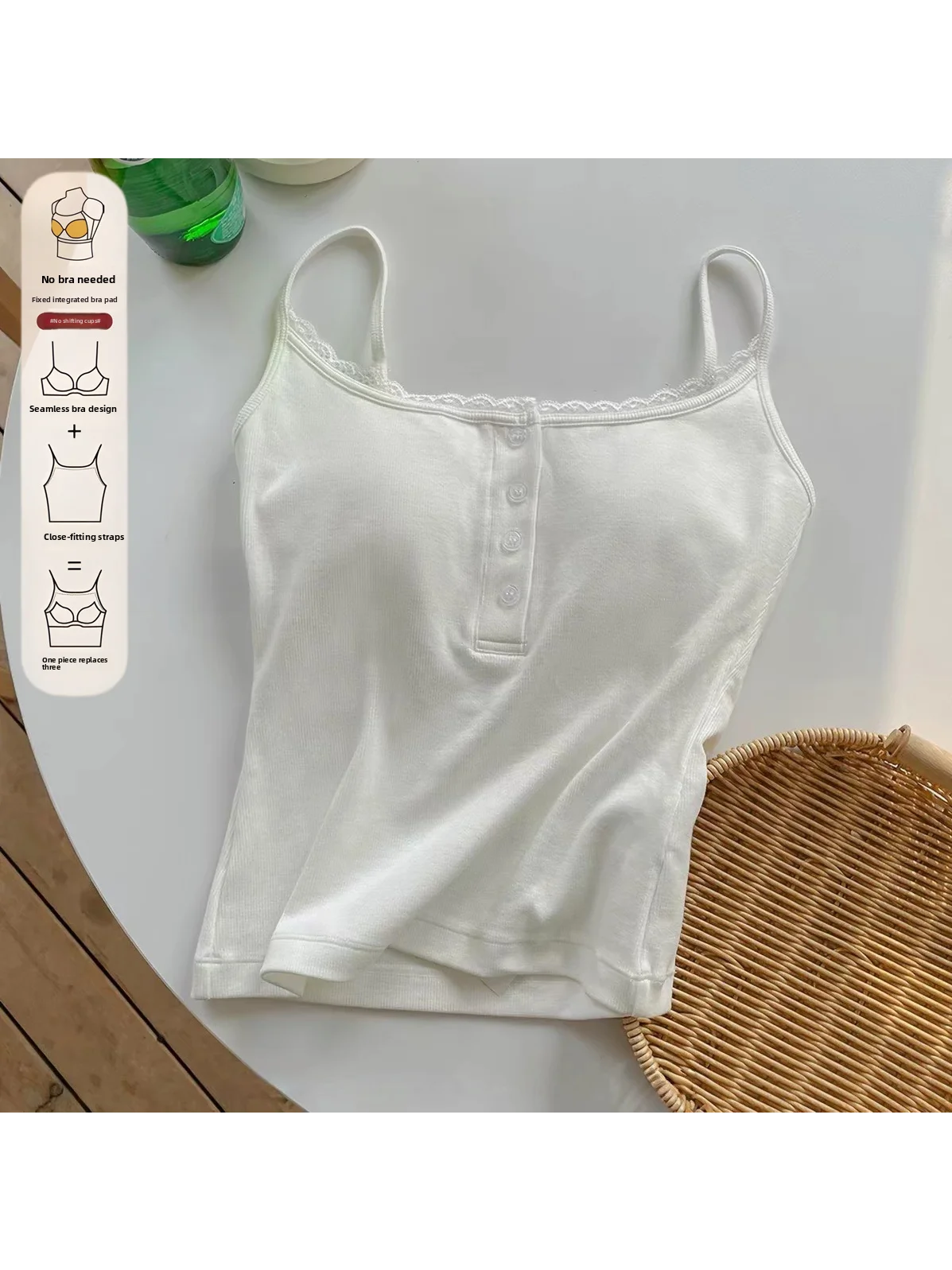 Lace Button Women's Tank Top 95 Cotton Underwear Slim Fit Base Layer Outerwear Summer Simple Style Pure Color Big Size