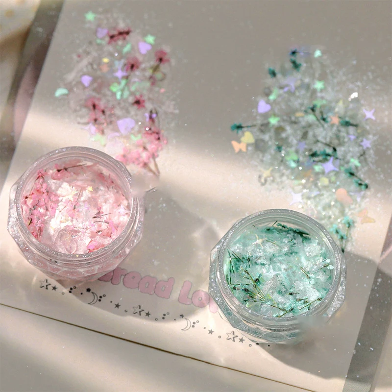 1Box Nail Mix Dried Flower Shell Sequins Nail Shining Flour Hyper Flash Sequin Nail Art Nail Decoration DIY