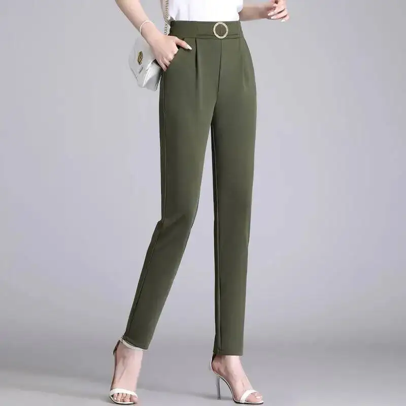 Women Pants Elastic High Waist Suit Pants Female Casual 2025 Korean Fashion Solid Color Office Lady Harem Trousers