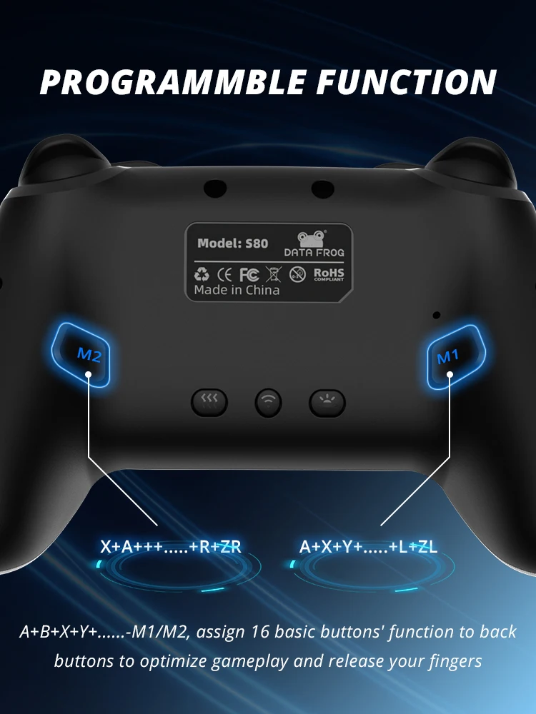 DATA FROG Wireless Controller For Switch OLED/Lite Console Pro Gamepad with 1000Mah Battery Programmable Turbo Function