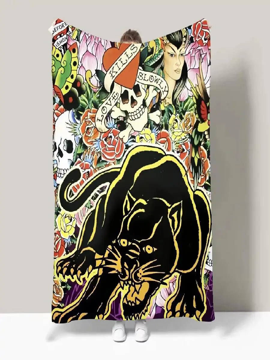 Ed Hardy Inspired Lightweight Throw Blanket  Perfect for Dorms Naps Living Room Office Sofa  AllSeason Use