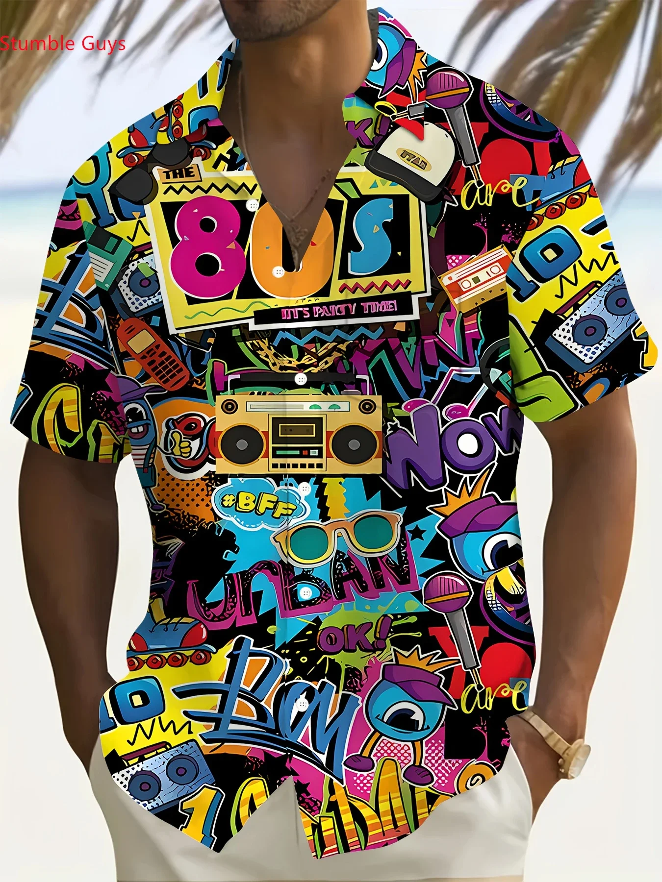 

Men's Summer High Street Hawaiian Shirt Man Short Sleeve Bold Party Graphic Print Relaxed Fit Stylish Vacation Outfit Tops