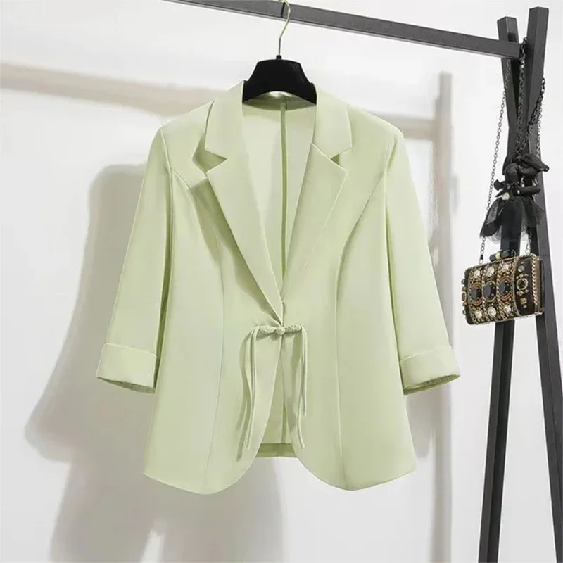 Sommer Blazer Frauen chinesischen Stil weißen Chiffon Anzug Disc Schnalle Design Ärmel dünne Tops weibliche kurze Sonnencreme Kleidung