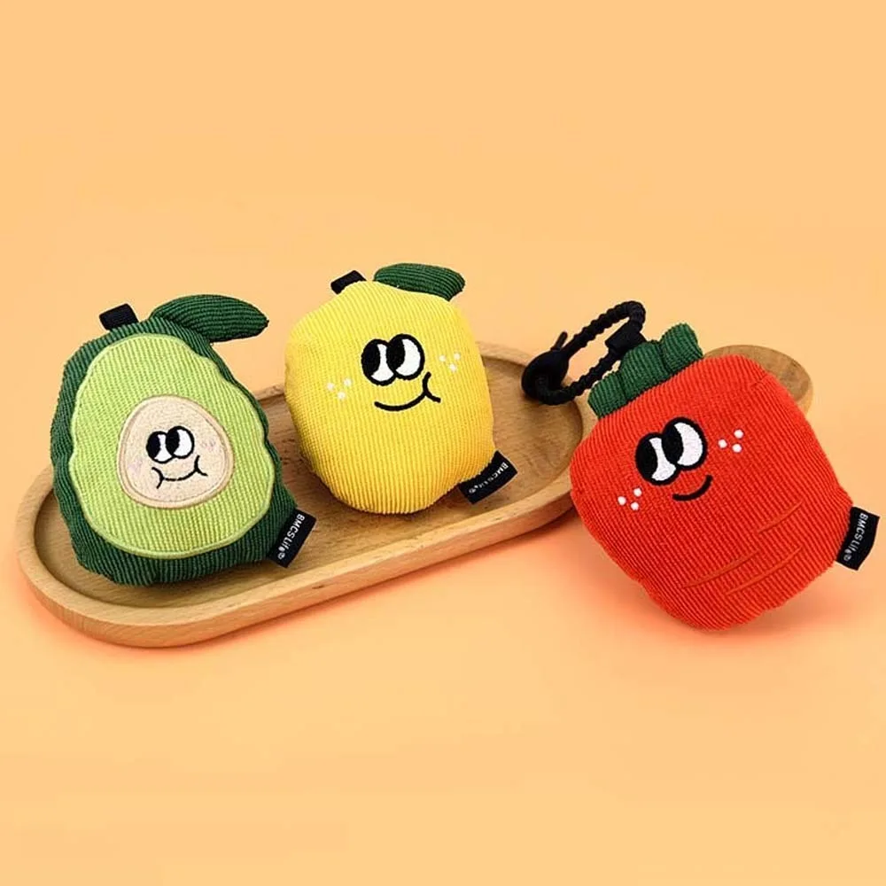 Cartoon Pendant with Shopping Bag Multi-functional Corduroy Eco-friendly Folding Pouch Carrot Lemon Fruit Key Ring Shoulder Bag