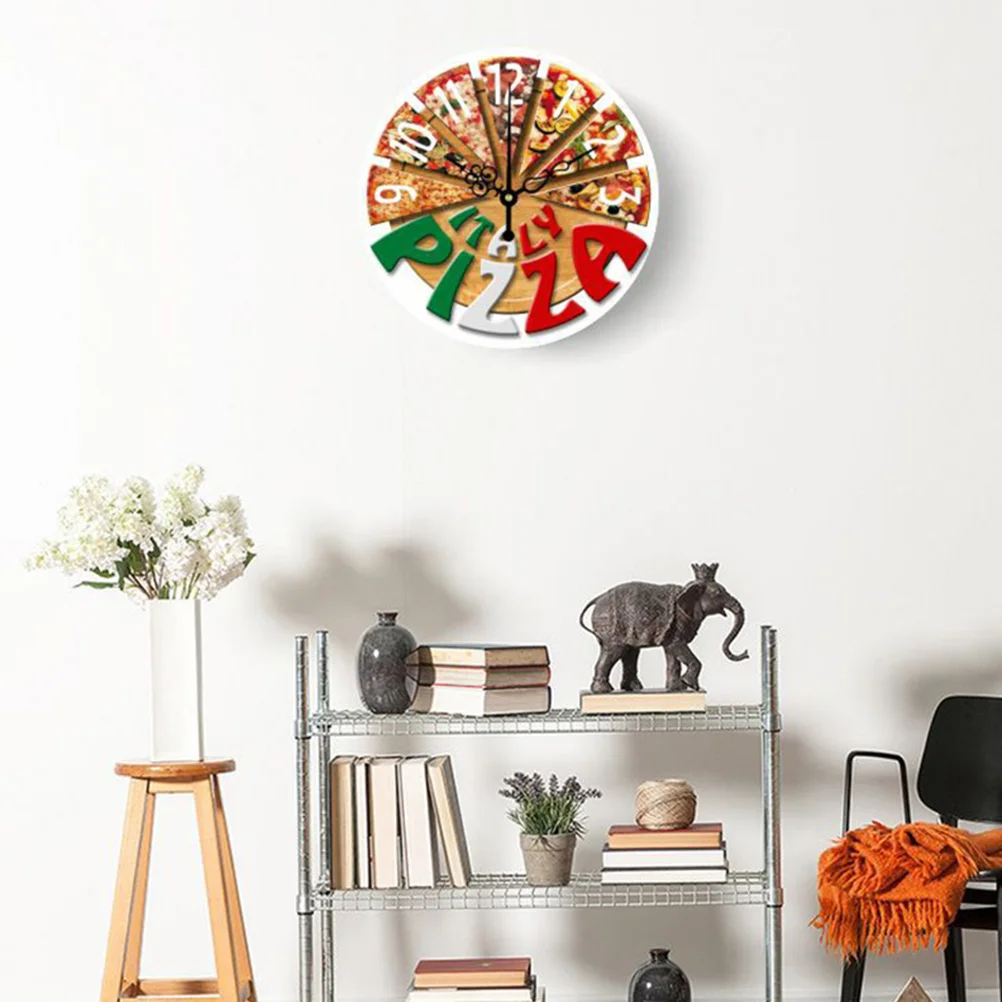 

Large Modern Wooden Silent Wall Decorative Hanging For Living Room Bedroom Kitchen Pizza Pattern Round Farmhouse Office Decor