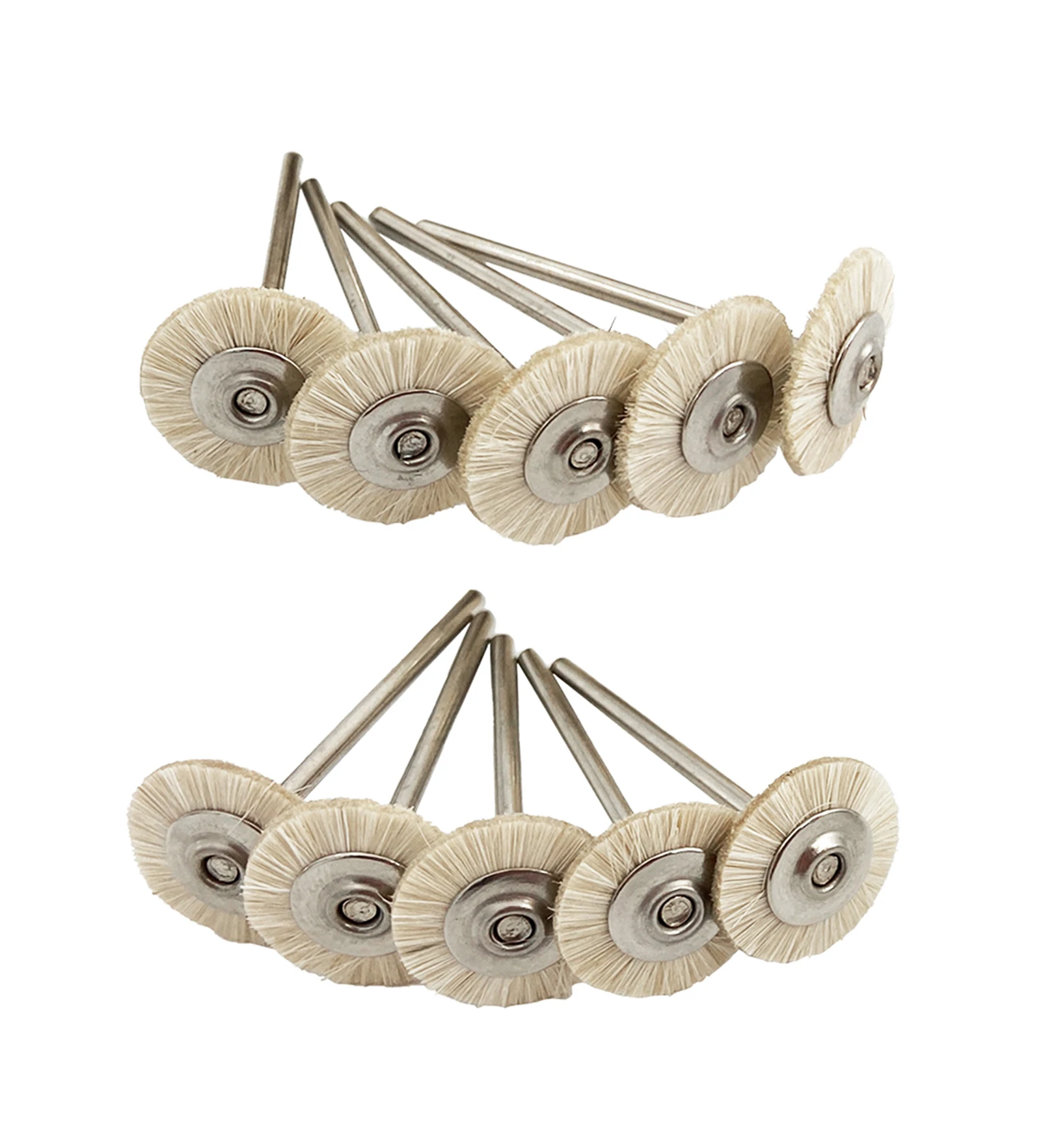 10Pcs Laboratory Goat Hair Polishing Wheel 2.35mm HP Shank Rotary Buffing Brush for Precision Metal Jewelry Finishing 19-25mm