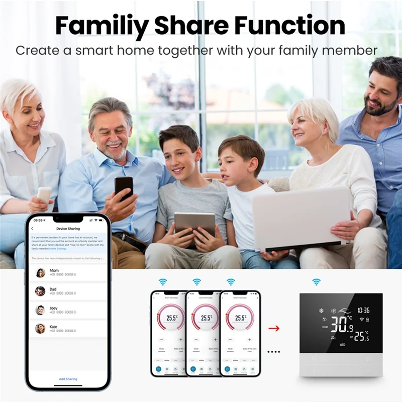 Tuya Wifi Voice Enabled Temperature Controller Switch Cool 3 Speed Fan Coil Unit 4Pcs